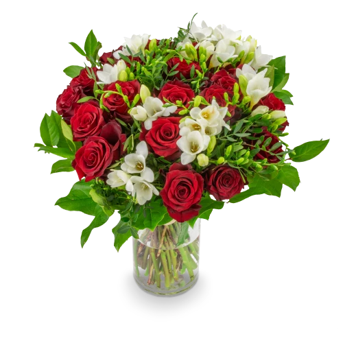 Bouquet of roses with freesia